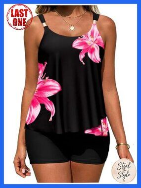 Ruffle High Waisted Tankini Set with Pockets Modest Swimwear